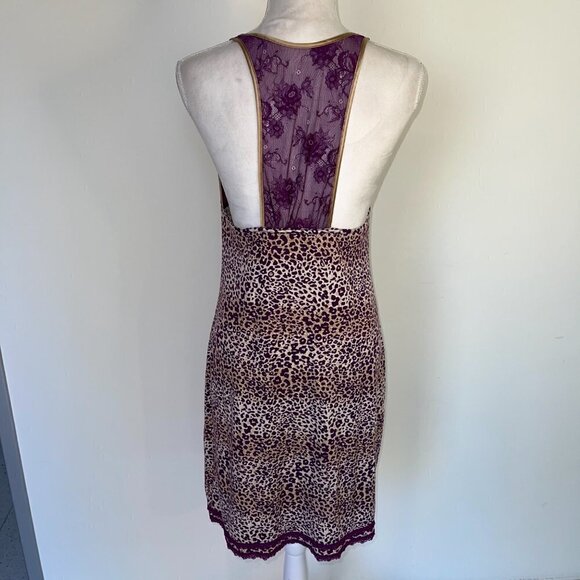 Intimately Free People Nightie Size Large L Womens Animal Print Lace Purple Gold - Picture 2 of 16